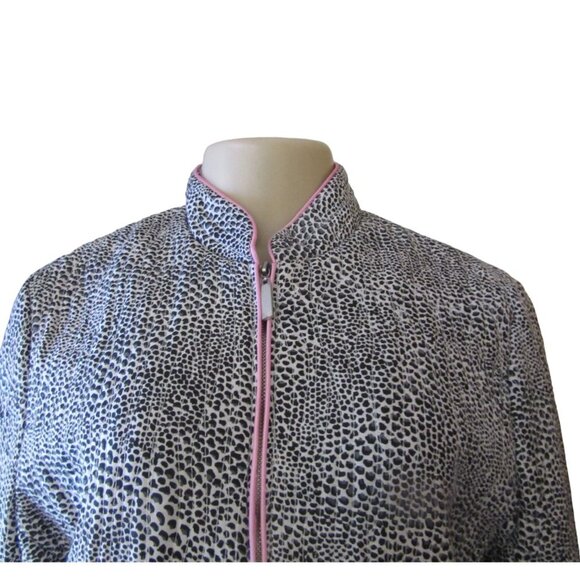 New w Tags, Sillkland Zip Up Silk Jacket Black/White Leopard Print in Sz PL - Picture 2 of 8